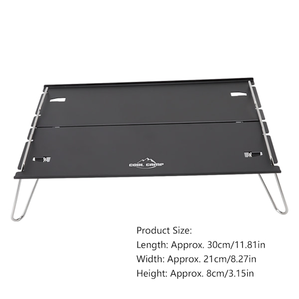 Bærbar sammenleggbart bord i aluminium og rustfritt stål, svart, for piknik, camping, reiser og fjellklatring