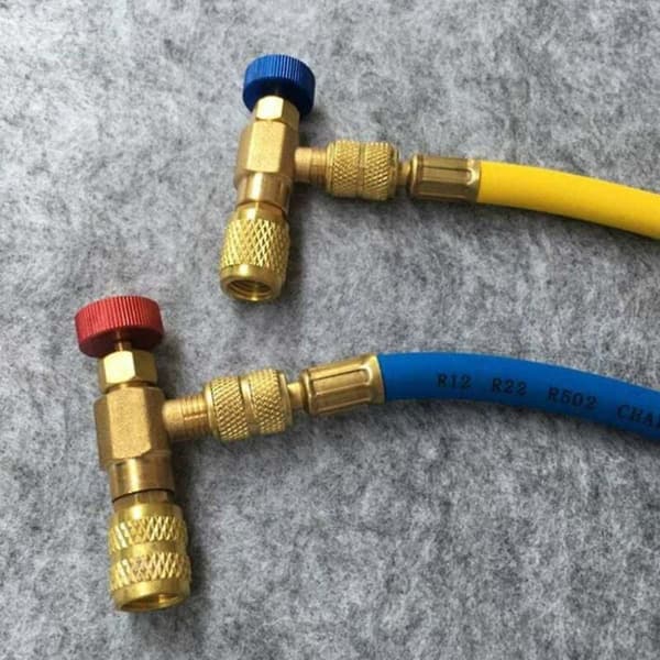 Luftkonditioneringsapparat Fluor Laddningssäkerhetsventil – Rött & Blått Set, Högtrycksbeständig, Läckagesäker och Hållbart VVS-verktyg