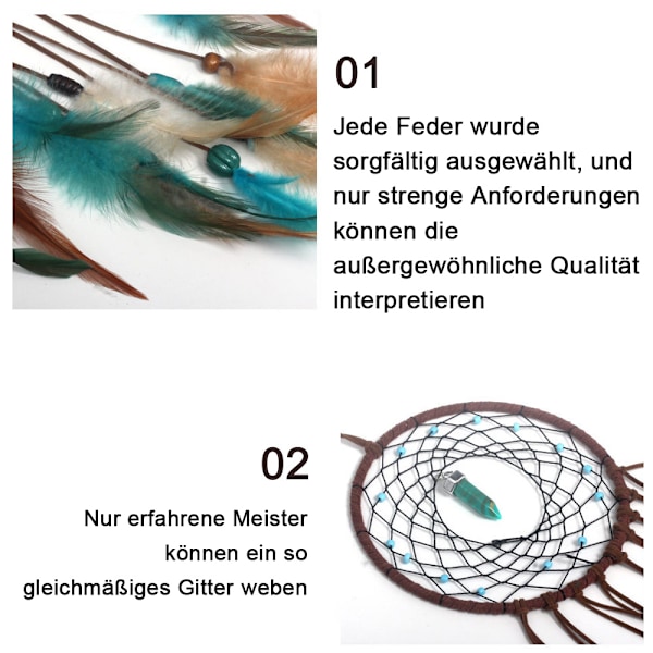 Handgjord Drömfångare Med Naturliga Fjädrar Och Släta Pärlor, LED-slingor Kompatibel Design För Sovrum, Bil Eller Fönsterdekoration