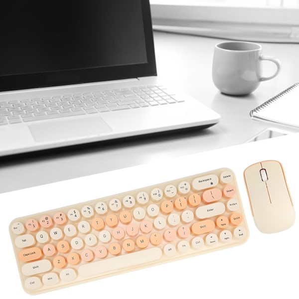 USB-näppäimistö ja hiiri 2.4G langaton 68 näppäintä Pieni virrankulutus Retro söpö ABS Pelikäyttöön tarkoitettu näppäimistö ja hiiri PC:lle Ruskea Sekaväri