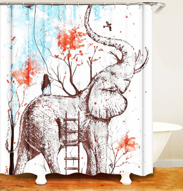 Ett set (HJH1180, ca 180*180cm) 3d-printat duschdraperi elefant