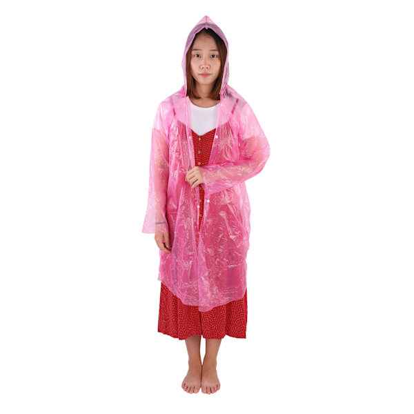 5 st Engångs Utomhus Camping Transparent Regnrock Färgglad Regnkappa (Rosa)