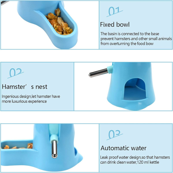Hamster Vattenflaska för Marsvin Smådjur med Stativhållare - Hängande droppfri för Bur Akvarium (125ml)
