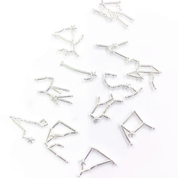 Nail Charms, tolv Constellation Charms Set Legering för Nail Art dekoration silver