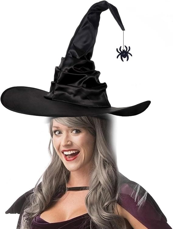 Halloween COS Trollmann/Heksehatt, Maskeradeball og Rollespillfester, Svart Edderkopp Heksehatt