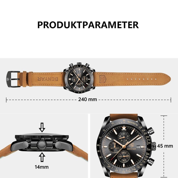 Klockor Herr Analog Quartz Chronograph Herrklockor 30M Vattentät Luminous Date Watch Casual Business Designerklockor Klassisk Elegant
