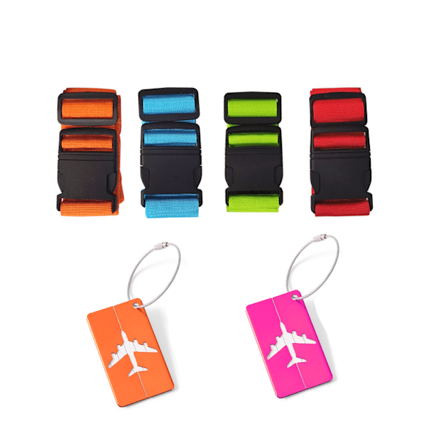 4Pcs buckle luggage strap+2Pcs aluminum alloy boarding pass