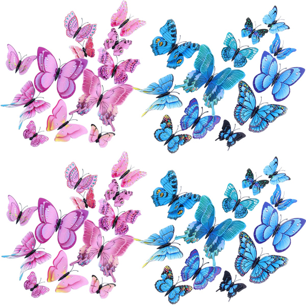 Butterfly Wall Decor 48 STS, DIY Wall Crafts 3D Butterflies Stickers för festdekorationer med magneter