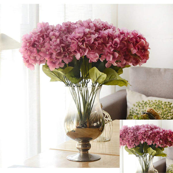 5 Huvuden Hortensia Vacker Konstgjord Blombukett Hem