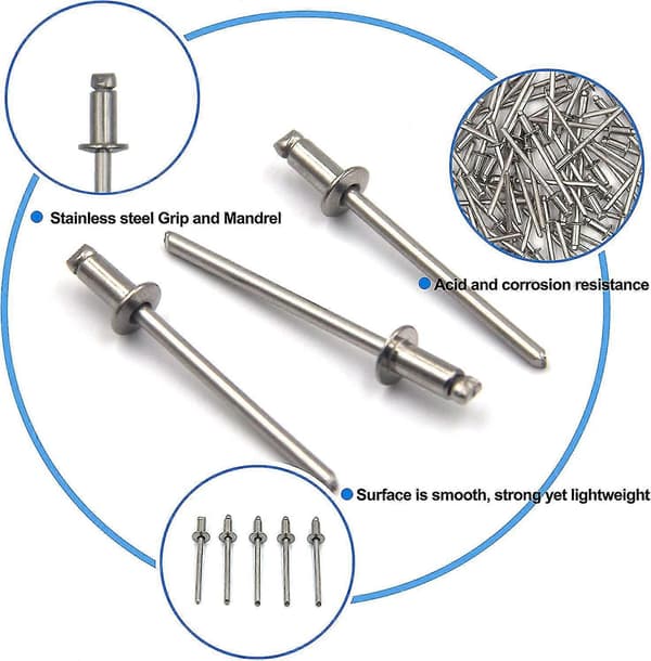 50-pack 304 rostfria blindnitar popnitar (3,2 mm x 6 mm) G