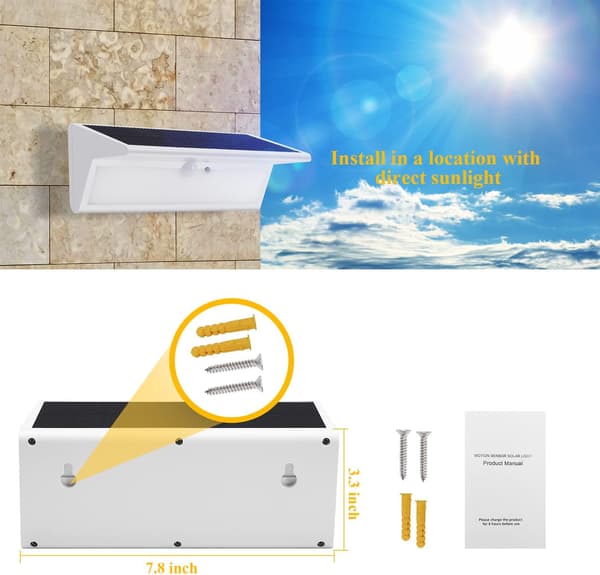 Monokristallin Silikon Solpanel Säkerhetslampa, IP65 Vattentät Utomhus Rörelsesensorlampor