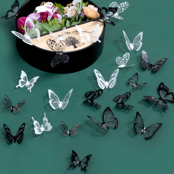 72 st Butterfly Wall Decor Stickers Glitter-Avtagbar 3D svart väggdekor med självhäftande prickar Svart Vit
