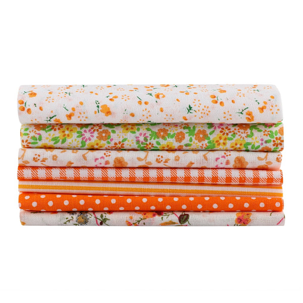 7 st 25 x 25 cm bomullstyg DIY blandade fyrkanter förskurna sängkläder kit kvarter bunt (orange)