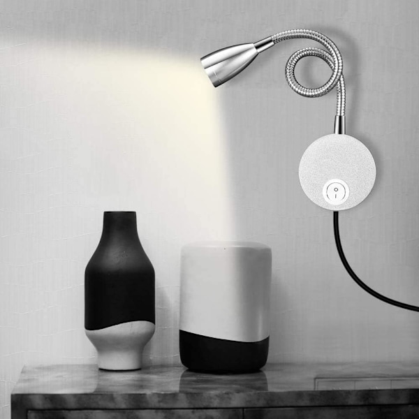 Mångsidig läslampa med LED-sänglampor, flexibel hals för väggmontering, varmt mjukt ljus, steglös dimning, touch-brytare, ögonskydd