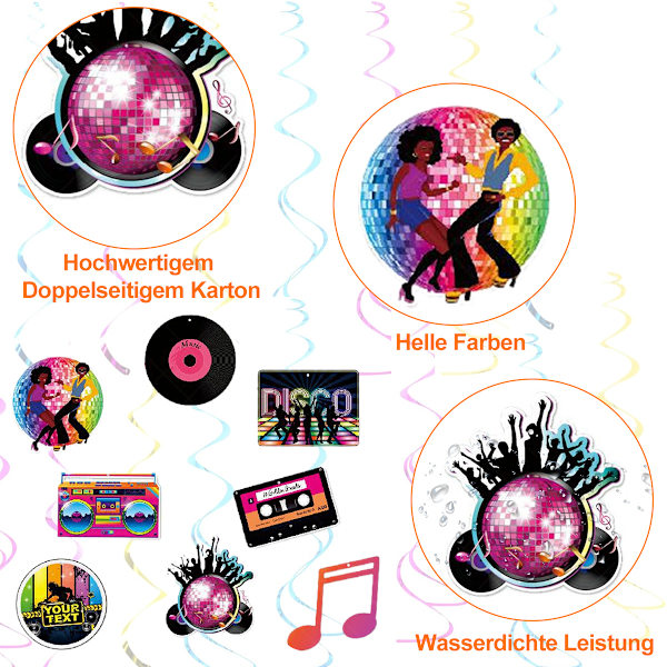 27 kpl disco retro spiraaliriipuksia - 9 paperikorttia + 9 yksinkertaista spiraalia + 9 kaksinkertaista spiraalia
