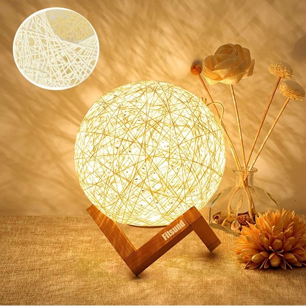 Charmig LED-bordslampa i rotting och trä, elegant industriell design med mjuk belysning för korridor, sovrum, balkong, kontor, lager, utställning, studio