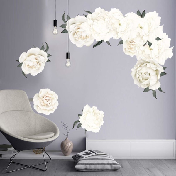 White Peony Wall Deacls Blommor Väggdekaler för sovrum, vatten