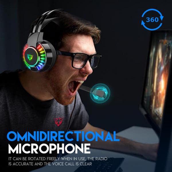 Gaming Headset med Mikrofon til PS4 PS5 Xbox One PC, RGB Stereo Gaming