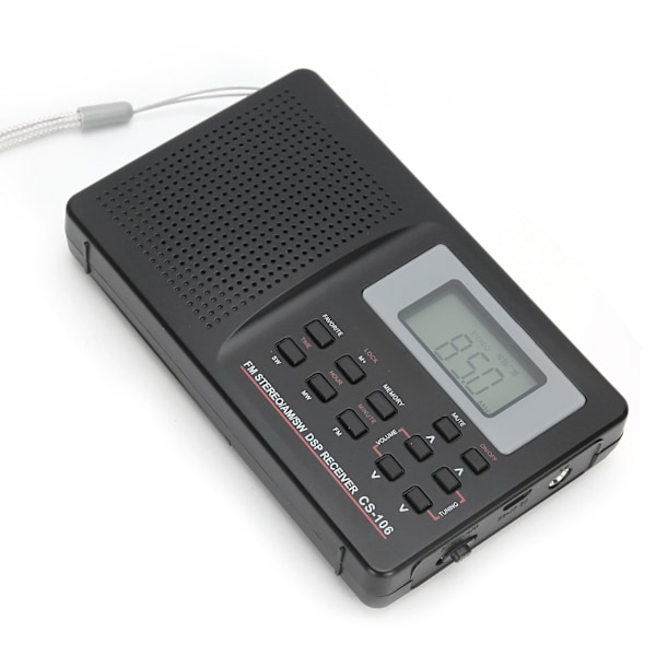 CS‑106 Full Band Radio Mini FM/AM/SW/MW Mottaker med Digital Klokke og Øretelefon