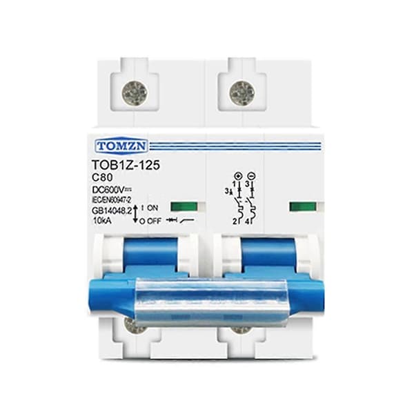 Tomzn 2p Dc Mcb 600v Effektbryter Kompatibelt PV-system C Kurve Batteri Hovedbryter, 80a