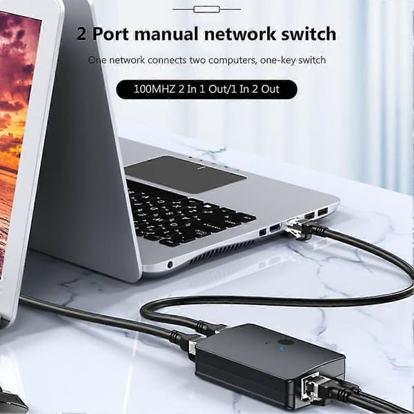 2 porte 100mbps Netværk Switch Lan Ethernet Kabel Switcher Ledningsadapter Konverter Til Desktop 2 Vejs