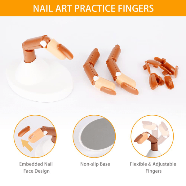 Nail Art övningsfingrar för naglar med avtagbar bas Justerbara falska fingrar Kit för hand Nail Art Training Display Dekorationsverktyg Set White