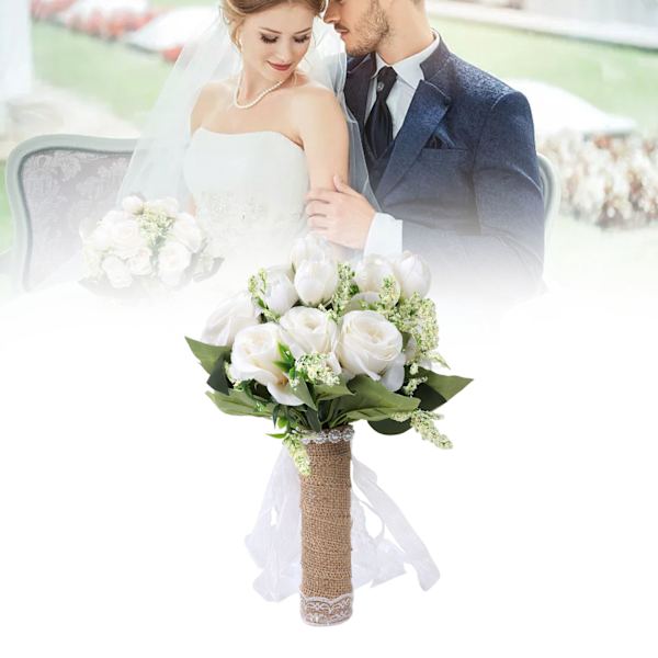 Hold-Blomster Kunstig Livagtig Moderne Elegant Dekorativ Brudebuket til Bryllupsfotografering Mælkehvid