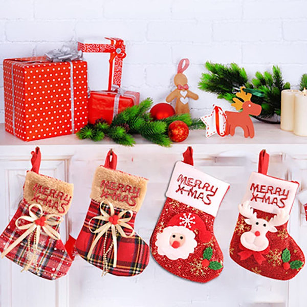 Miniatyr Dekorativ Julstrumpa, Supervärdepaket, 4 Stycken Tygstrumpor För Fyllning Med Olika Godis Och Små Presenter, Perfekt Dekor &
