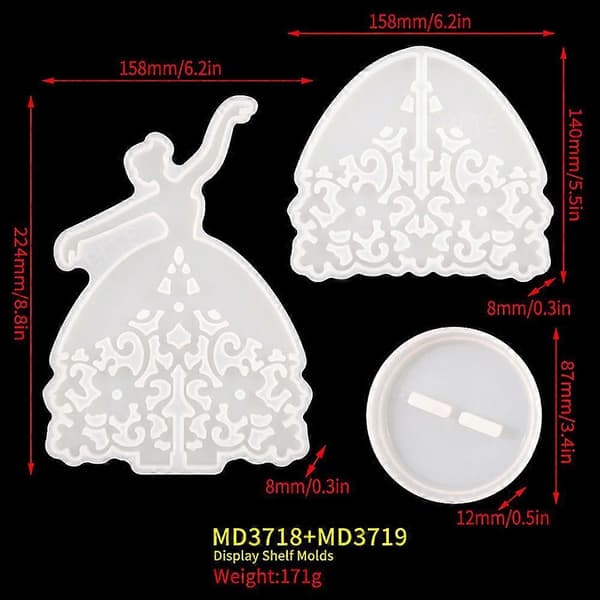 3 stk. Dansende Pige Beslag Form DIY Krystal Epoxy Resin Form Øreringe Ring Display Stand Smykke Sta