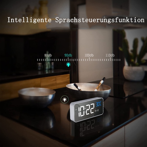 Digital väckarklocka, väckarklocka med snooze-funktion, laddning via USB-anslutning