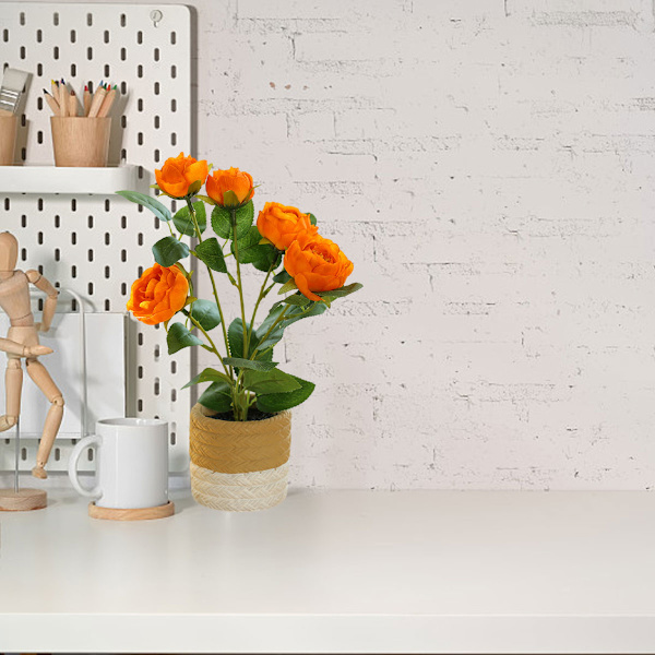 Konstgjord blomma femhuvud liten te ros bonsai växt