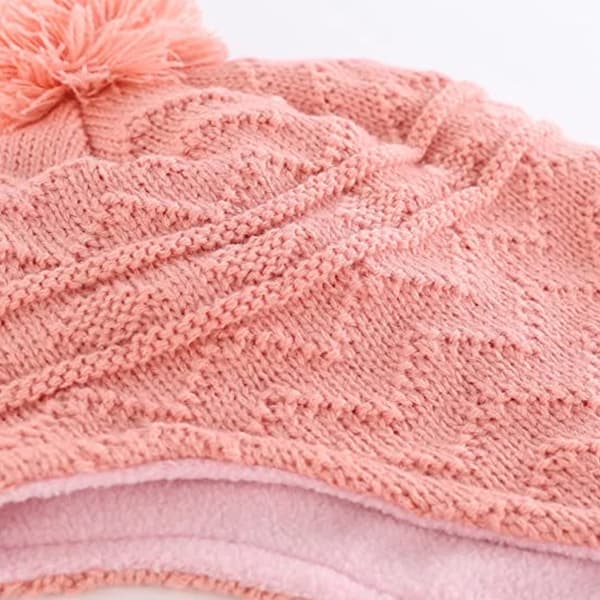 Barneflettehatt, varm ørebeskyttelse barnestrikkehatt pink