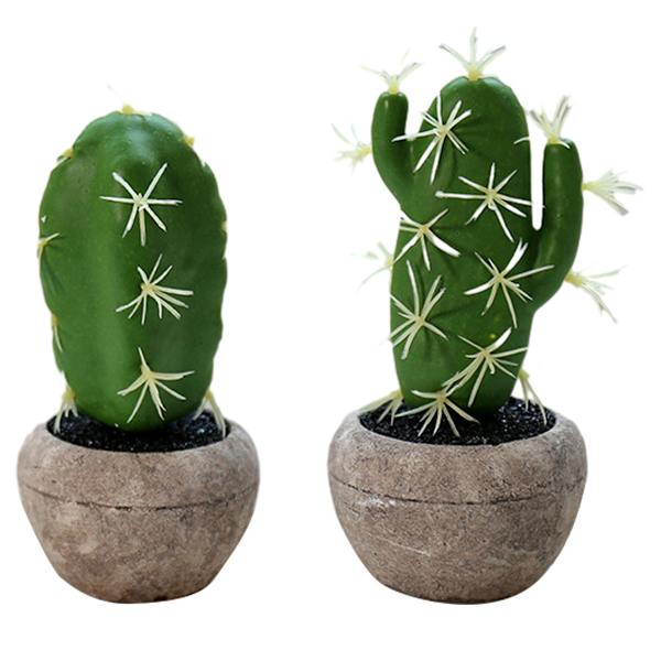 2 stk små simulerte planter potte kaktus bonsai kreativ