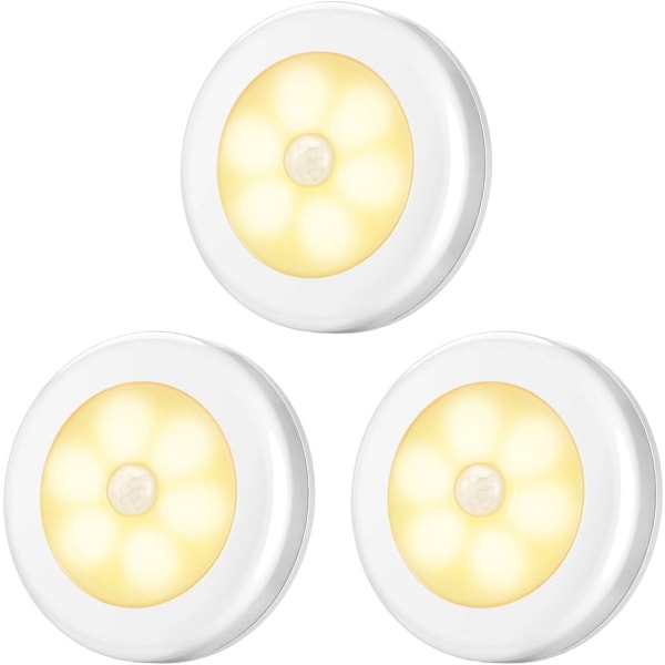 3 stk LED-bevegelsessensorlys, energisparende, varmt hvitt lys