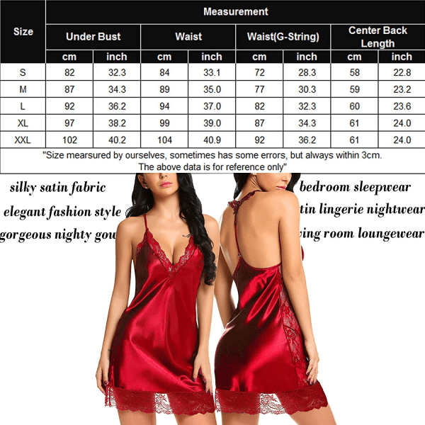 Kvinnors underkläder satin spets chemise nattlinne sexiga full slips