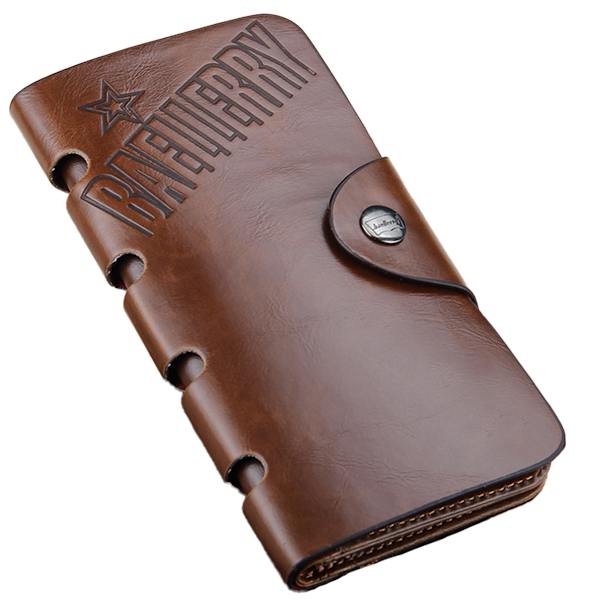 PU Retro lommebok tredelt kortveske lommebok for menn lang lommebok