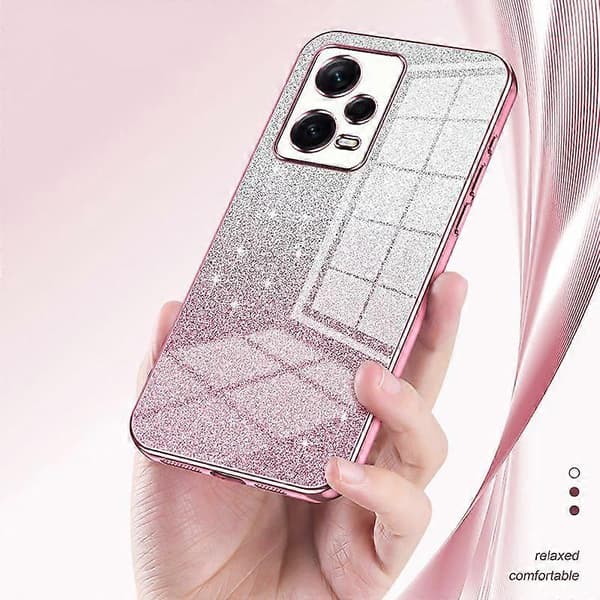 Baksidesskal för Xiaomi Redmi Note 12 Pro+ 5G med exakta utskärningar och gradientglitter i TPU Pink