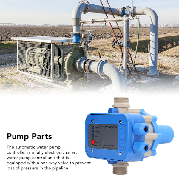 Vattenpumpstryckstyrningsswitch 1,5bar‑3,0bar Vattentät Justerbar Styrenhet Blå Grå 110V‑120V 0,75kw