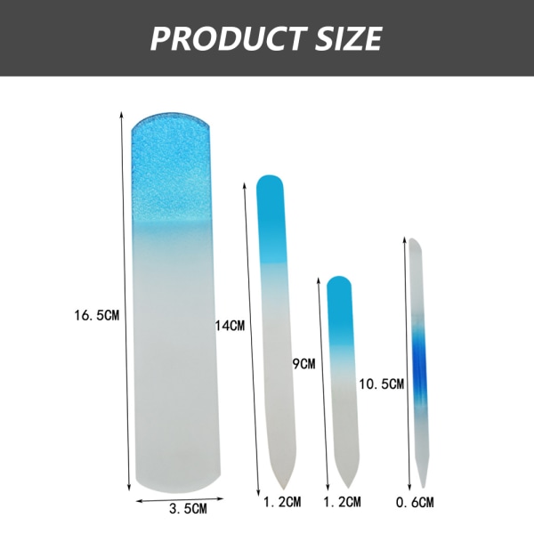 4 stk Glass Neglefilsett Fingerneglefiler og Krystallneglefiler for Naturlige Negle Neglebåndspusher Trimmer Fot Hårdhud