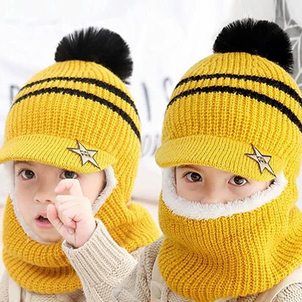 Barn Vintermössa och Halsduk Set Varm Stickad Mössa Halsduk Beanies