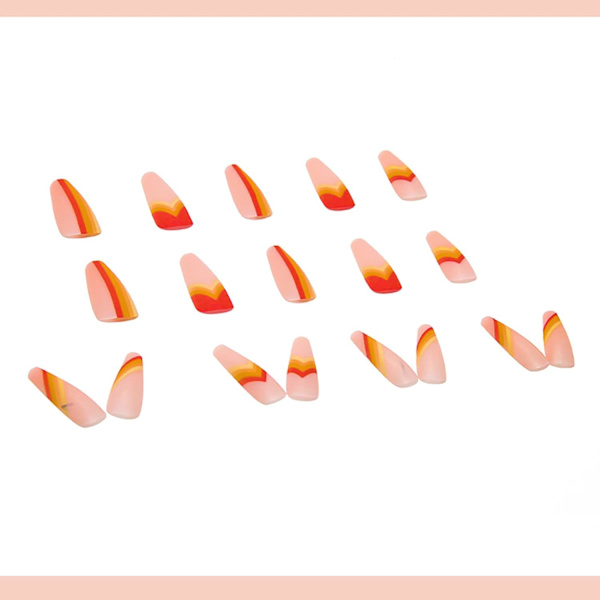 Falska naglar med lim, tryck på naglar extra långa kistnaglar, akrylnaglar artificiell fransk spets för kvinnor/dagligen/fest, 24PCS/Set(Orange Lines)