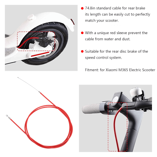 74,8 tum Bromskabel Bakre Bromslinje Ersättningstillbehör Röd för Xiaomi M365 Elsparkcykel