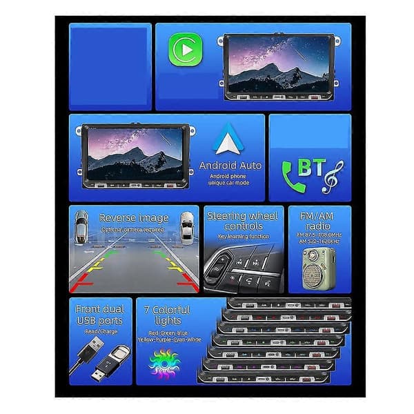 2 Din 9 tommer Carplay Radio Bil Tann Mp5 Spiller Android-auto Tf Usb Fm Mottaker 2usb Lader
