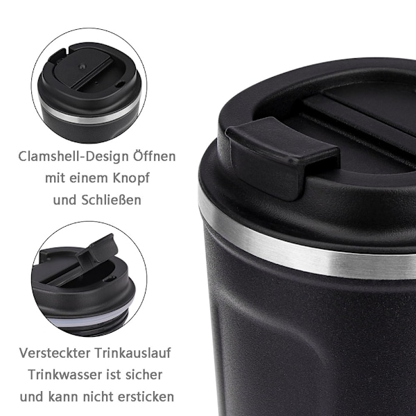 Termoskopp for kaffe på farten - lekkasikkert krus med lokk - gjenbrukbar kaffekopp - termoskopp for på farten miljøvennlig