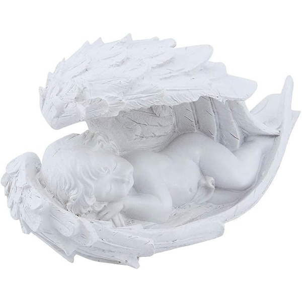 Mindegave, Sovende Baby på Englesvinger Figur, Polyresin, Vejr- og Frostbestandig, Ornament