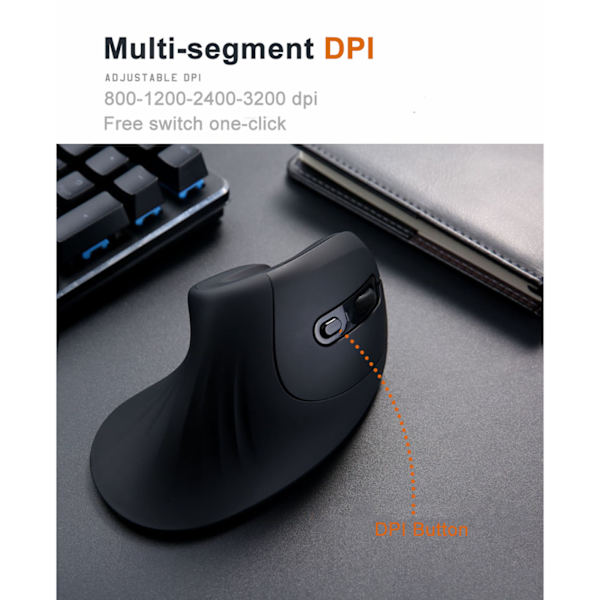 Trådløs Vertikal Mus 6 Knapper 800‑1200‑2400‑3200 DPI USB Trådløs Vertikal Ergonomisk Mus for Spill Kontor