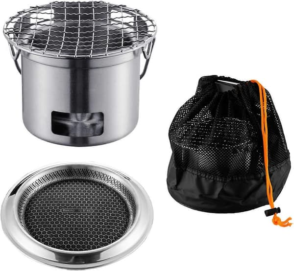 Multifunktionell utomhusgrill och bryggspis, 304 rostfritt stål, bärbart campingkök