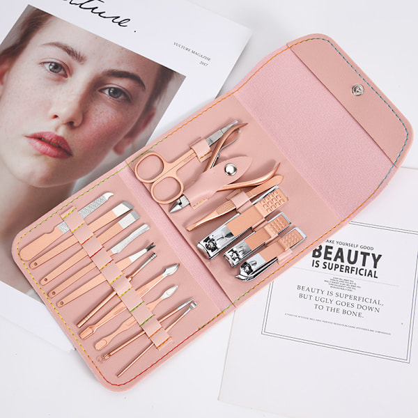 Nagelklippare, Manikyrverktyg Nagelsets, Pedikyr, Fingernagelklippare med Läderfodral, Nagelsets Kit med Allt Professionellt 4PCS