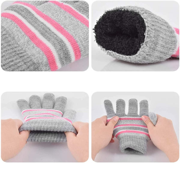 Vintermössa för barn, vinterscarf, set, varma ränder, stickad mössa, öglehalsduk, handskar, set för barn för barn i åldern