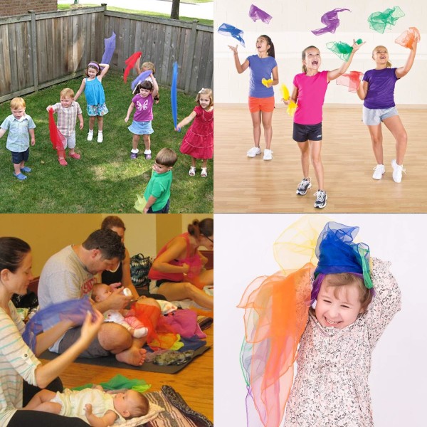 Pakke med 12 Jongleringsklæder Danseklæder Jongleringsscarfs Gymnastikklæder til Børnehavebørn Show Mave Dans 60 x 60 cm (12 Danseklæder)